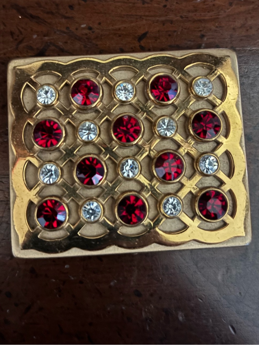 Vintage 1950's Ruby Red Rhinetone Gold-tone Makeup Compact by Gourielli